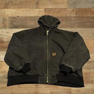 Vintage Carhartt J130 Canvas Jacket Men's Size 2XL Black Faded Hooded Zip